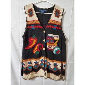 Birch Bros Aztec Sweater Vest Size PM Button Up Peppers Colorful Design